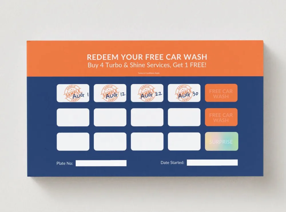 Shine Rewards stamp card showing four stamps collected towards a free car wash